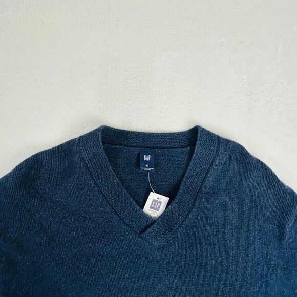 NWT Gap Wool Sweater Size XL Navy Blue‎ Angora Patchwork Textured V-Neck Preppy - Picture 9 of 16